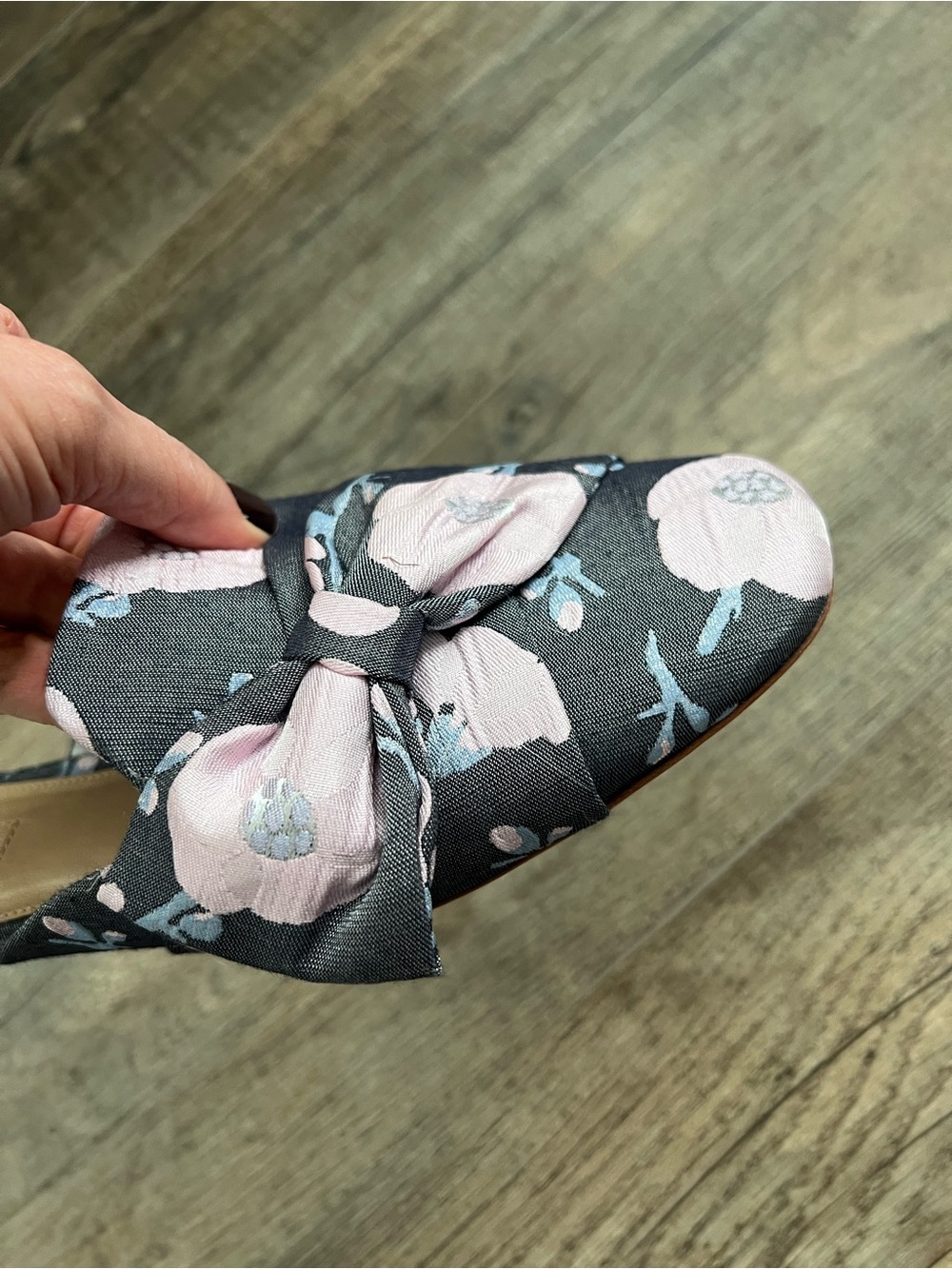 ANTONIO MELANI Charcoal Floral Knot Mules with Pink Blooms - Picture 3 of 5